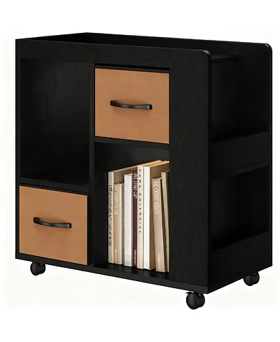 Yigii Rolling Storage Cart with 2 Fabric Drawers & 4 Shelves for Books, Magazines, Records