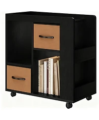 Yigii Rolling Storage Cart with 2 Fabric Drawers & 4 Shelves for Books, Magazines, Records