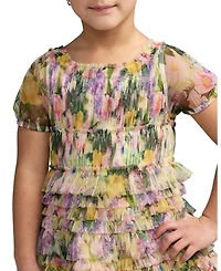 Mac Duggal Little Girls Floral Scoop Neck Ruffle Dress