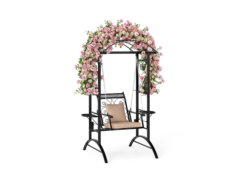 Slickblue Outdoor Porch Swing with Stand and Dual Trellises