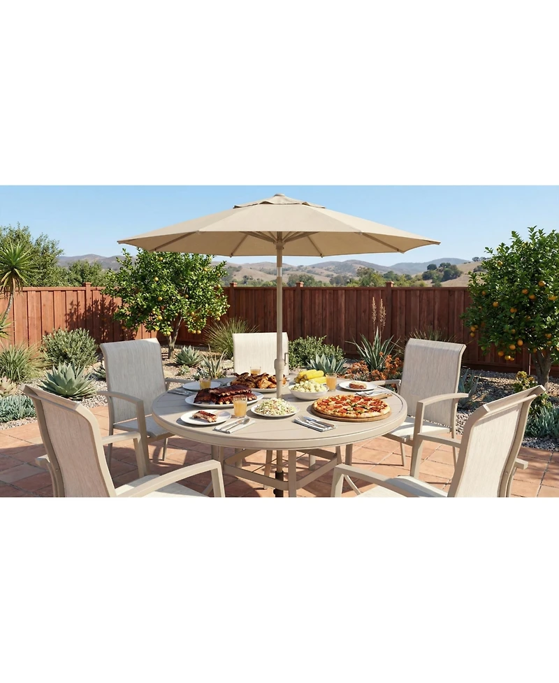 Mondawe 52.95" Round Outdoor Dining Table for 6–7 People, All-Weather Steel Patio Table with Umbrella Hole, Sandstone