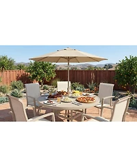 Mondawe 52.95" Round Outdoor Dining Table for 6–7 People, All-Weather Steel Patio Table with Umbrella Hole, Sandstone