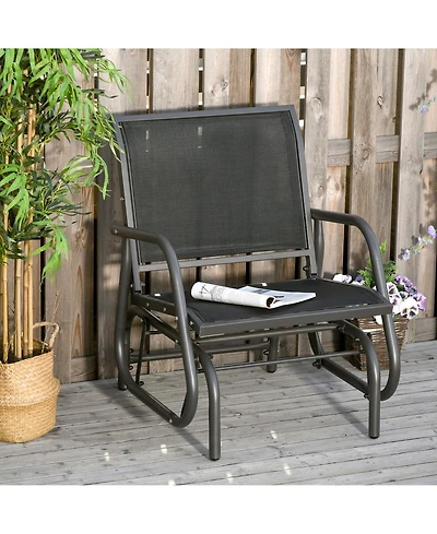 Clihome Porch Glider, Metal Frame Swing Glider Chair with Mesh Fabric, Curved