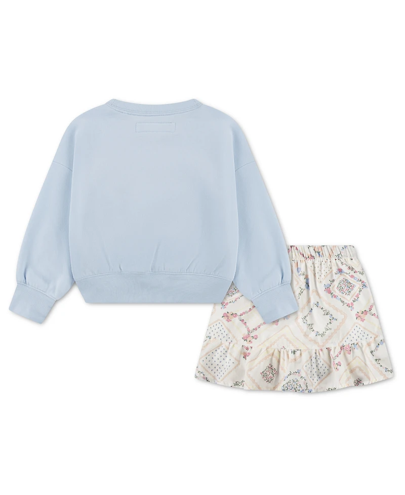 abercrombie kids Girls' Flower Fleece Crewneck Sweatshirt and Skort, 2-Piece Set