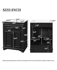 Sillysis 24" Bathroom Vanity with Ceramic Sink, Modern Freestanding Mdf Cabinet, Tip-Out Drawer Soft Close Door for Small Bathrooms