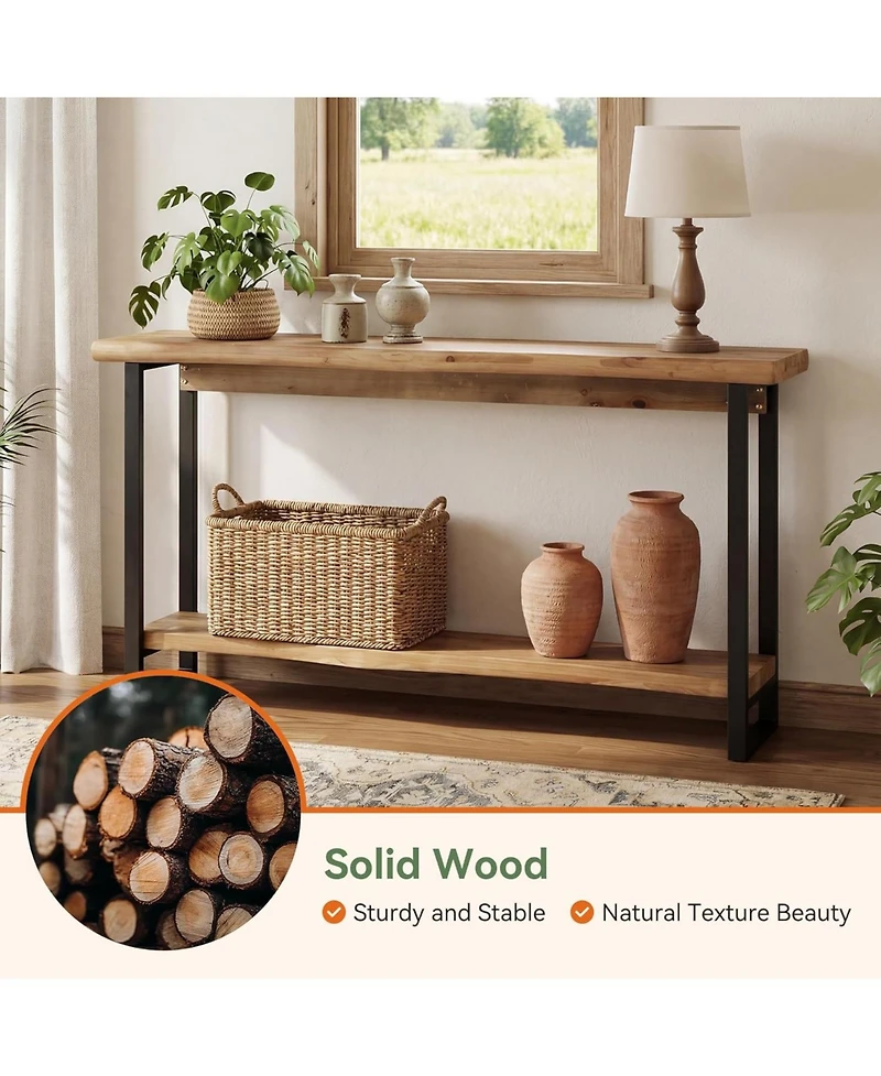 Tribesigns Solid Wood Live-Edge Console Table for Entryway, Farmhouse 63-Inch Narrow Long Sofa Table Behind Couch