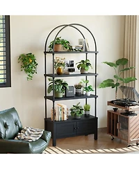 Sugift 71-Inch Tall Arched Bookshelf Bookcase Shelving Unit with Storage Cabinet Heavy for Living Room/Office