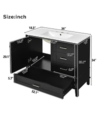 Sillysis Bathroom Vanity with Ceramic Sink, Solid Pine Frame, Soft Close Drawers & Door for Small Spaces