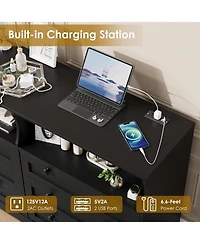 gaomon 6 Drawer Dresser for Bedroom, with Rgb Led Lights & Power Outlet, 55" Wide Chests of Drawers Dresser Tv Stand for 55 Inch Tv