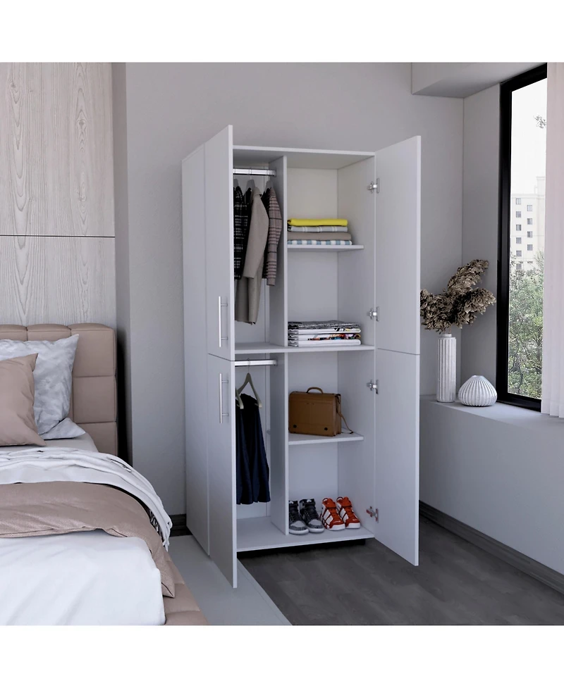 flynama 70inch Hazel Armoire 4-Door 6 Shelves 2 Hanging Rods Closet Cabinet