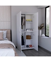 flynama 70inch Hazel Armoire 4-Door 6 Shelves 2 Hanging Rods Closet Cabinet