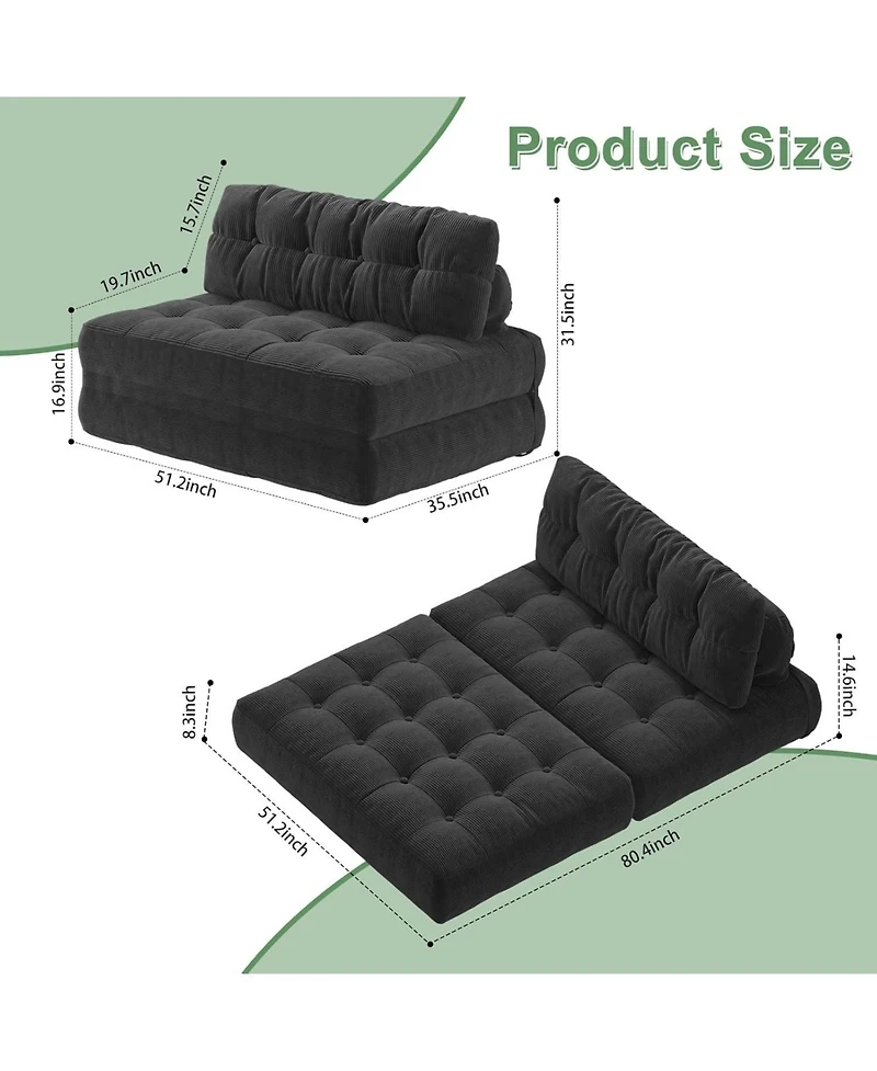 gaomon Folding Sofa Bed, Futon Sofa Bed, Floor Folding Couch for Living Room, Convertible Sleeper Chair with Pillow Foldable Mattress Back Support