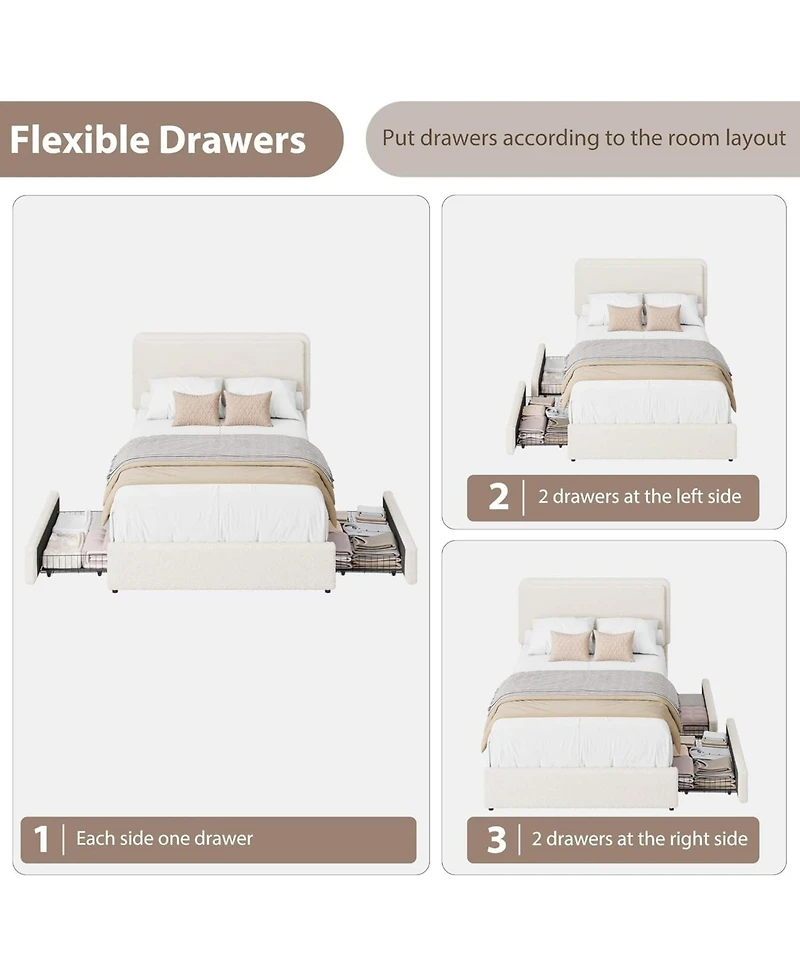 gaomon Teddy Fleece Bed Frame, Cloud Cream Bed Frame with 2 Storage Drawer and Adjustable Headboard, Soft Teddy Fabric, No Box Spring Required