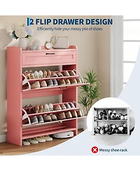 gaomon Shoe Cabinet with 2 Flip Drawers & 1 Top Drawer, High-Gloss Painted Wood Shoe Organizer with Adjustable Shelves