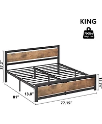 gaomon Bed Frame with Wood Headboard, Industrial Platform Bed with Heavy Duty Slat Support
