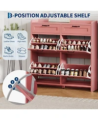 gaomon Shoe Cabinet with 4 Flip Drawers & 2 Top Drawers, Wooden Shoe Organizer Cabinet with Adjustable Shelf