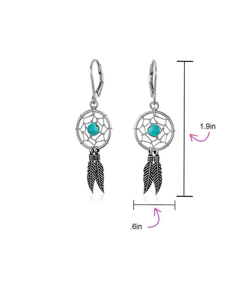 Bling Jewelry Native American Style Turquoise Dream Catcher Feather Leaf Dangle Earrings Sterling Silver