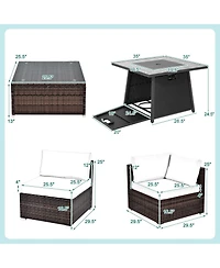 Gymax Set of 7 Patio Furniture w/ 35'' Propane Gas Fire Pit Table & Waterproof Cover