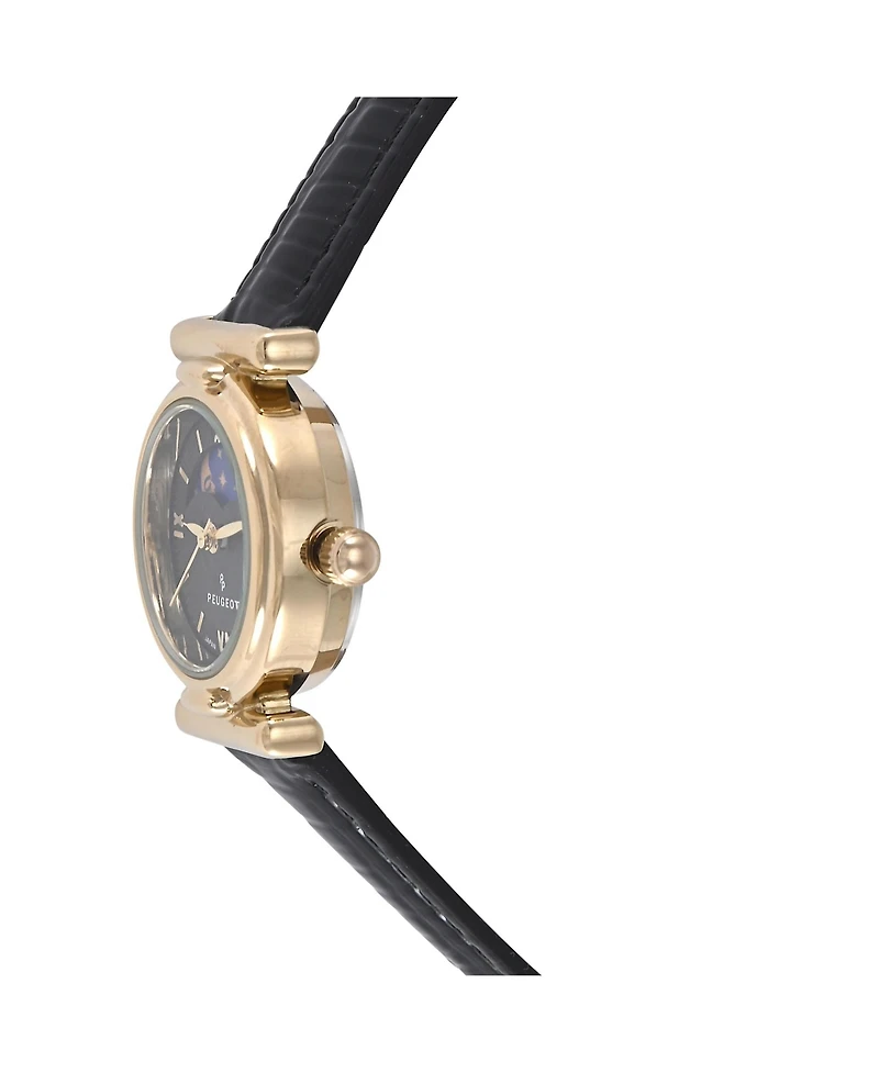 Peugeot Women's Petite 25mm Sun-Moon Watch with Glossy Leather Strap