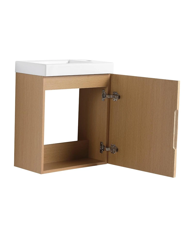 Sillysis Wall Mounted Bathroom Vanity with Resin Sink, Modern 3D Shell Pattern & Soft Close Door, 18.5" Compact Cabinet for Small Bathrooms