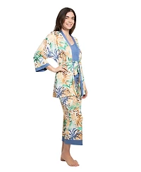 Linea Donatella Women's Printed Long-Sleeve Wrapper, Camisole and Pants, 3-Piece Set