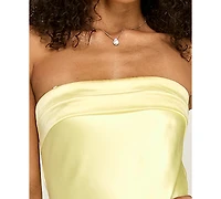 Emerald Sundae Juniors' Strapless Drape-Back Satin Gown