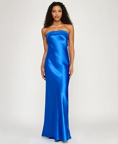 Emerald Sundae Juniors' Strapless Drape-Back Satin Gown, Created for Macy's