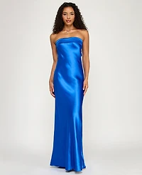 Emerald Sundae Juniors' Strapless Drape-Back Satin Gown, Created for Macy's