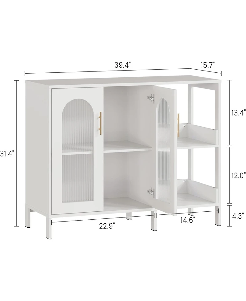 gaomon 2PCS Whhite Storage Cabinet with Glass Door,Open Shelves,Sideboard Buffet Cabinet,2-Tier Floor Storage Cabinet for Living Room,Bathroom,Kitchen