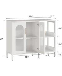 gaomon 2PCS Whhite Storage Cabinet with Glass Door,Open Shelves,Sideboard Buffet Cabinet,2-Tier Floor Storage Cabinet for Living Room,Bathroom,Kitchen
