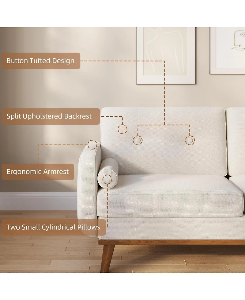 Gaomon 65" Mid Century Modern Loveseat Sofa, Linen Upholstered 2-Seater Couch, Deep Seat Love Seat for Living Room, Bedroom, Office, Small Space