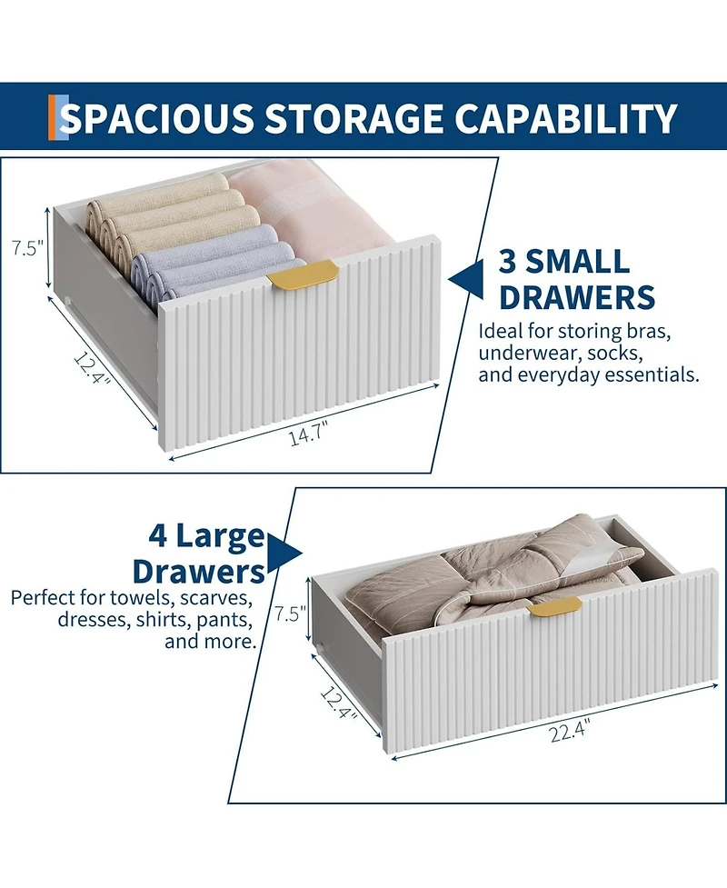 gaomon 7 Drawer Dresser, Modern Dresser for Bedroom, Wooden Chest of Drawer with Gold Metal Legs and Handles