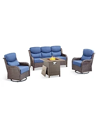 Gymojoy 4 Piece Patio Furniture Set with Fire Pit Table, Swivel Rocker Chair, Seat Sofa, Seats Outdoor Conversation for Lawn Garden Backyard