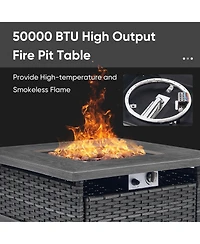 Gymojoy 4 Piece Patio Furniture Set with Fire Pit Table, Swivel Rocker Chair, Seat Sofa, Seats Outdoor Conversation for Lawn Garden Backyard