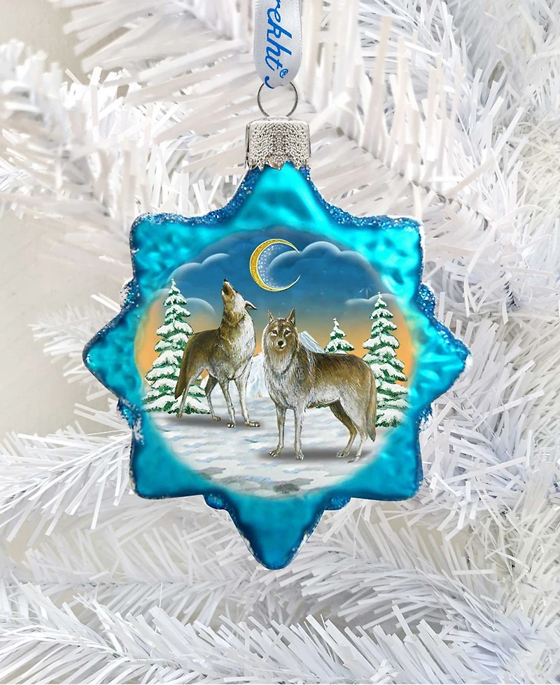 Designocracy Wolves in the Winter Moon Mercury Holiday Ornament