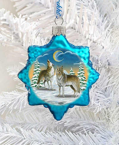 Designocracy Wolves in the Winter Moon Mercury Holiday Ornament