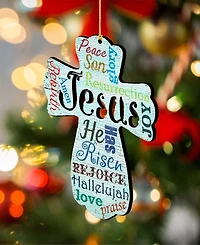 Designocracy 2 Piece Jesus Cross Easter Wood Ornament Set