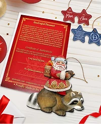 Designocracy Raccoon Santa Holiday Ornaments, Set of 2