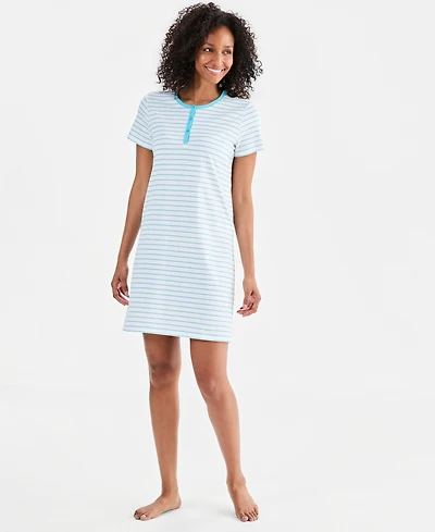 Charter Club Women's Cotton Essential Short-Sleeve Henley Sleepshirt, Macy's Exclusive