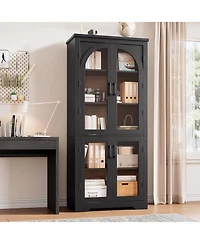 gaomon 70" Tall Kitchen Pantry Cabinet - Modern Display with 4 Arched Glass Doors and Adjustable Shelves, Versatile Cupboard Organizers