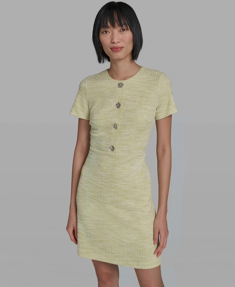 Karl Lagerfeld Paris Women's Tweed Crewneck Short-Sleeve Sheath Dress
