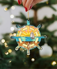 Designocracy Captains Wheel Wooden Ornaments Set of 2