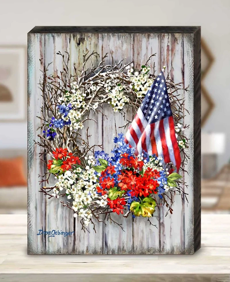 Designocracy Patriotic Wreath by Dona Gelsinger Wooden Block