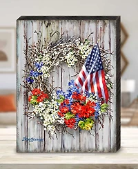Designocracy Patriotic Wreath by Dona Gelsinger Wooden Block