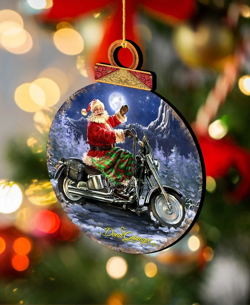 Designocracy by Dona Gelsinger Santa Motorcycle Rider Ornament, Set of 2