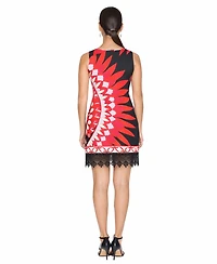 White Mark Women's Printed Sleeveless Lace Hem Sheath Dress