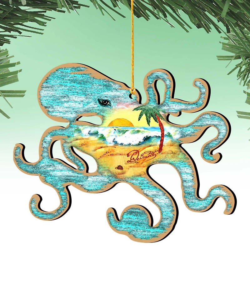 Designocracy Octopus Wooden Ornaments, Set of 2