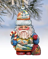 Designocracy Whimsical Winter Wonders Sant Wooden Ornaments, Set of 2