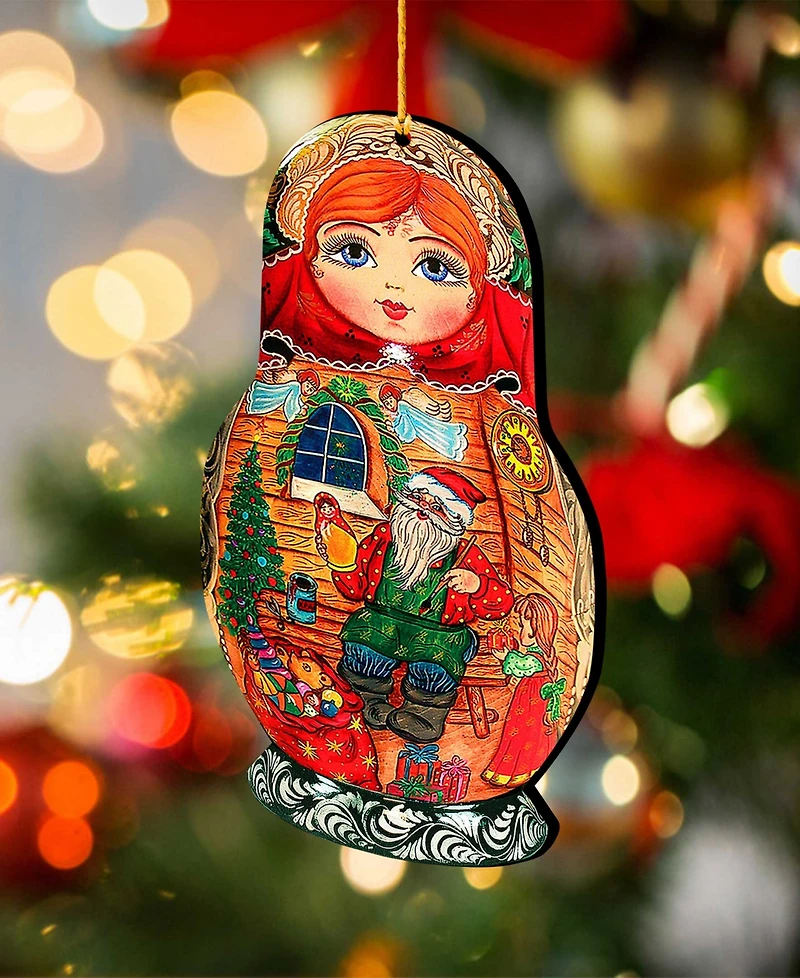 Designocracy Matreshka Doll Wooden Ornaments, Set of 2