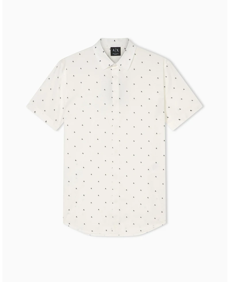 A|X Armani Exchange Men's Short Sleeve Poplin Allover logo Print Button Down Shirt